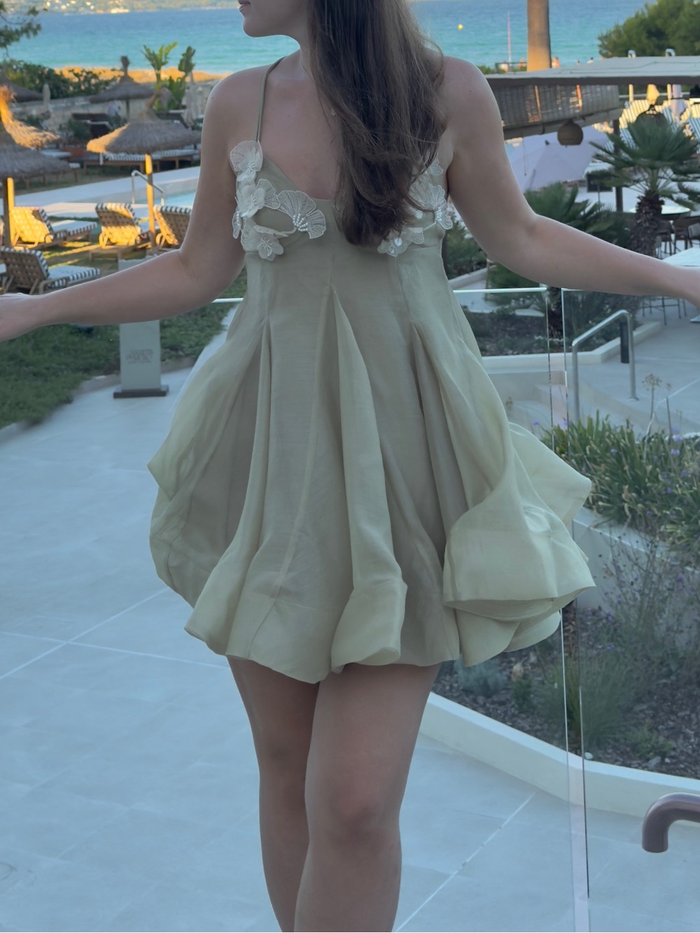 ASOS Sage Green Mini Dress with Floral Appliqué